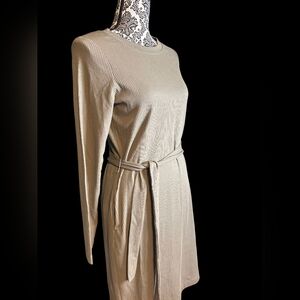 Chic Long Sleeve Ribbed Green  Dress